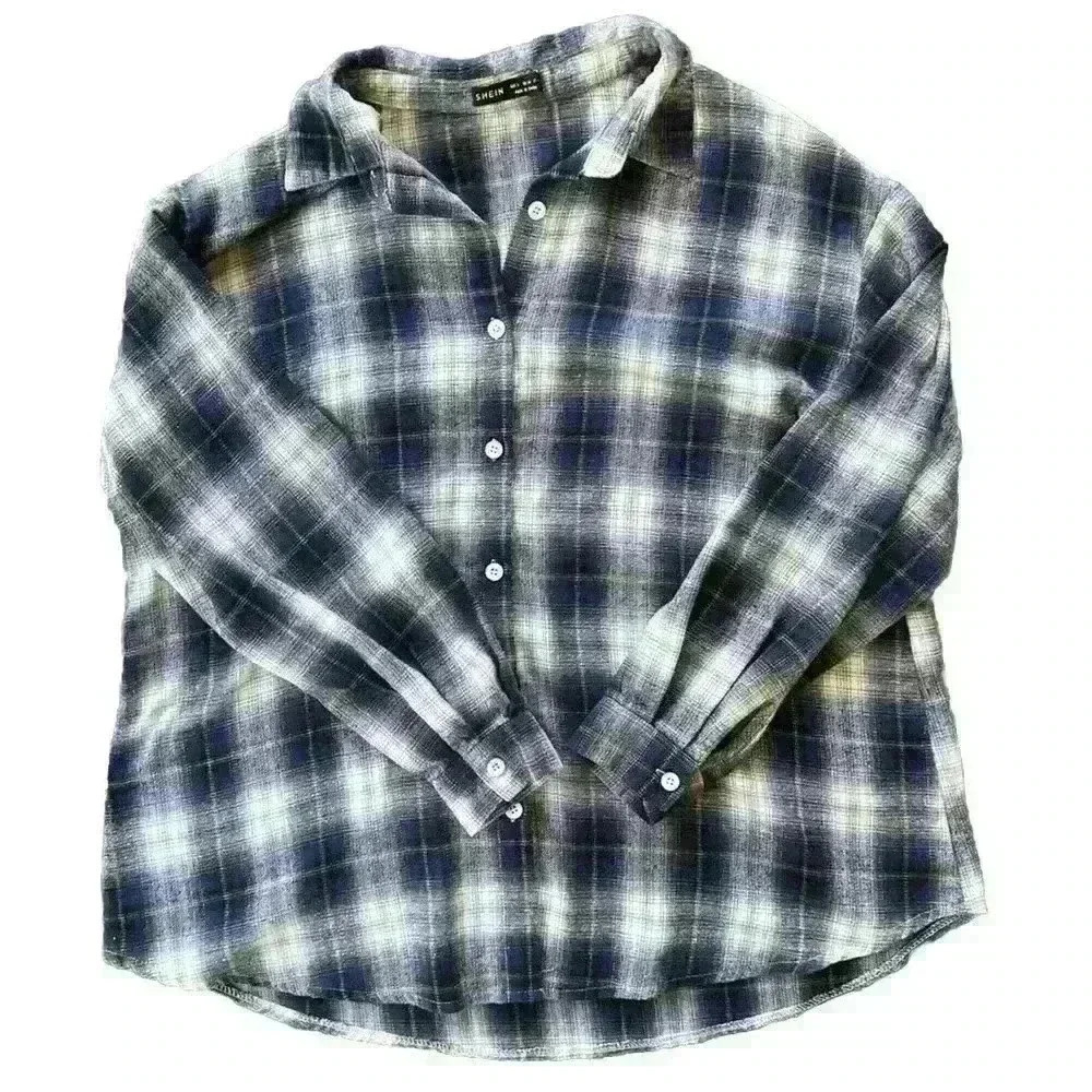 SHEIN Oversized Plaid Flannel Shirt Size Small or US 4 Button Up Long Sleeve